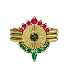 Minimal Tria Cora Yüzük - Rodolit garnet, peridot ve yeşil kuvars 18 ayar altın yüzük #1ohhie7