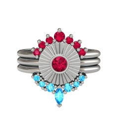 Minimal Tria Cora Yüzük - Rodolit garnet ve akuamarin 925 ayar gümüş yüzük #1oogr4a