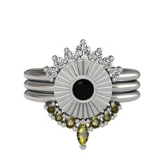 Minimal Tria Cora Yüzük - Beyaz zirkon, siyah zirkon ve peridot 925 ayar gümüş yüzük #1pfbh3g