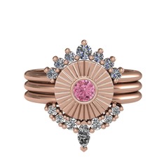 Minimal Tria Cora Yüzük - Pırlanta, pembe kuvars ve swarovski 14 ayar rose altın yüzük (0.42 karat) #1pjmmg9