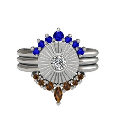 Minimal Tria Cora Yüzük - Lab safir, swarovski ve dumanlı kuvars 18 ayar beyaz altın yüzük #1pkxmfe