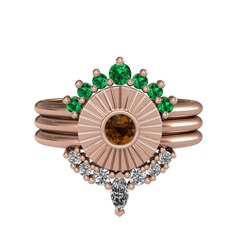 Minimal Tria Cora Yüzük - Yeşil kuvars, dumanlı kuvars ve swarovski 925 ayar rose altın kaplama gümüş yüzük #1pmdr6f
