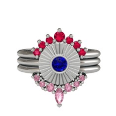 Minimal Tria Cora Yüzük - Rodolit garnet, lab safir ve pembe kuvars 8 ayar beyaz altın yüzük #1pms4i7