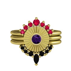 Rodolit garnet, ametist ve siyah zirkon 18 ayar altın yüzük