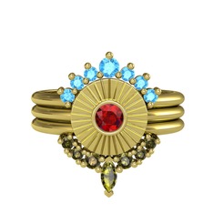 Minimal Tria Cora Yüzük - Akuamarin, garnet ve peridot 18 ayar altın yüzük #1q40opk
