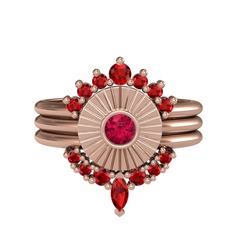 Minimal Tria Cora Yüzük - Garnet ve rodolit garnet 925 ayar rose altın kaplama gümüş yüzük #1q4s183