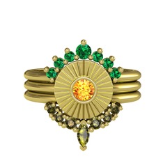 Minimal Tria Cora Yüzük - Yeşil kuvars, sitrin ve peridot 14 ayar altın yüzük #1q4xdss