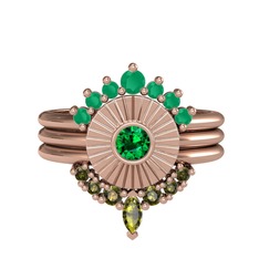 Minimal Tria Cora Yüzük - Kök zümrüt, yeşil kuvars ve peridot 14 ayar rose altın yüzük #1qg0uv2