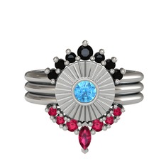 Minimal Tria Cora Yüzük - Siyah zirkon, akuamarin ve rodolit garnet 925 ayar gümüş yüzük #1qhtf10