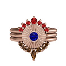 Minimal Tria Cora Yüzük - Garnet, lab safir ve dumanlı kuvars 8 ayar rose altın yüzük #1qnllcg