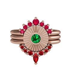 Minimal Tria Cora Yüzük - Rodolit garnet, yeşil kuvars ve garnet 14 ayar rose altın yüzük #1qp30oj