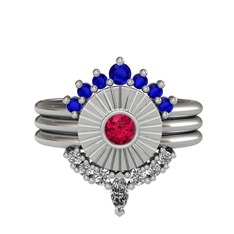 Lab safir, rodolit garnet ve swarovski 8 ayar beyaz altın yüzük