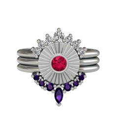 Swarovski, rodolit garnet ve ametist 925 ayar gümüş yüzük