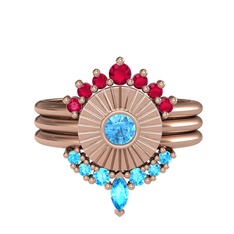 Minimal Tria Cora Yüzük - Rodolit garnet ve akuamarin 8 ayar rose altın yüzük #1qw031u