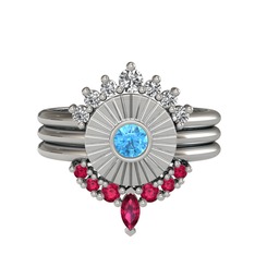 Swarovski, akuamarin ve rodolit garnet 18 ayar beyaz altın yüzük