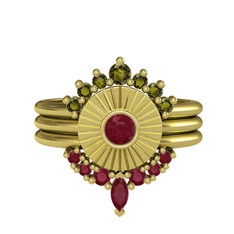Peridot ve kök yakut 14 ayar altın yüzük