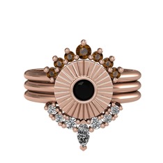 Dumanlı kuvars, siyah zirkon ve swarovski 925 ayar rose altın kaplama gümüş yüzük