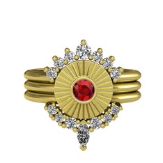 Minimal Tria Cora Yüzük - Swarovski ve garnet 8 ayar altın yüzük #1s0ohjt