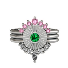 Minimal Tria Cora Yüzük - Pembe kuvars, yeşil kuvars ve swarovski 18 ayar beyaz altın yüzük #1sl576f