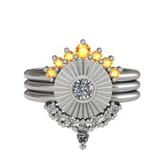 Minimal Tria Cora Yüzük - Sitrin, pırlanta ve swarovski 925 ayar gümüş yüzük (0.16 karat) #1so4v49