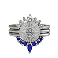 Minimal Tria Cora Yüzük - Swarovski, pırlanta ve lab safir 8 ayar beyaz altın yüzük (0.16 karat) #1sr7iah