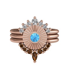 Swarovski, akuamarin ve dumanlı kuvars 18 ayar rose altın yüzük