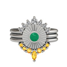 Minimal Tria Cora Yüzük - Swarovski, kök zümrüt ve sitrin 18 ayar beyaz altın yüzük #1svnexe