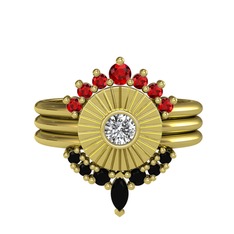 Garnet, beyaz zirkon ve siyah zirkon 18 ayar altın yüzük
