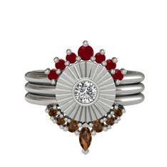 Minimal Tria Cora Yüzük - Kök yakut, swarovski ve dumanlı kuvars 925 ayar gümüş yüzük #1tmp0bz