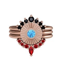 Minimal Tria Cora Yüzük - Siyah zirkon, akuamarin ve garnet 8 ayar rose altın yüzük #1tndflr