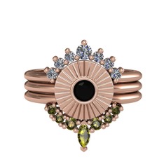 Minimal Tria Cora Yüzük - Pırlanta, siyah zirkon ve peridot 925 ayar rose altın kaplama gümüş yüzük (0.42 karat) #1tnh2kp