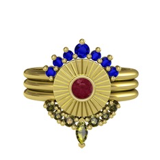 Minimal Tria Cora Yüzük - Lab safir, kök yakut ve peridot 18 ayar altın yüzük #1tp6x5n