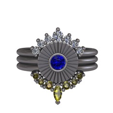 Minimal Tria Cora Yüzük - Pırlanta, lab safir ve peridot 925 ayar siyah rodyum kaplama gümüş yüzük (0.42 karat) #1ttcw06