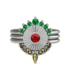 Minimal Tria Cora Yüzük - Yeşil kuvars, garnet ve peridot 925 ayar gümüş yüzük #1tzmuoc