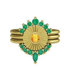 Minimal Tria Cora Yüzük - Kök zümrüt ve sitrin 14 ayar altın yüzük #1u2fhea