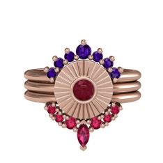 Minimal Tria Cora Yüzük - Ametist, kök yakut ve rodolit garnet 14 ayar rose altın yüzük #1ueom9c