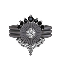 Minimal Tria Cora Yüzük - Siyah zirkon ve beyaz zirkon 925 ayar siyah rodyum kaplama gümüş yüzük #1uep5dm