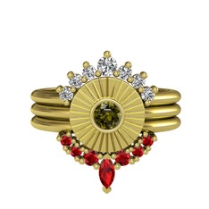 Beyaz zirkon, peridot ve garnet 8 ayar altın yüzük