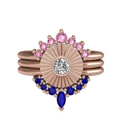 Minimal Tria Cora Yüzük - Pembe kuvars, swarovski ve lab safir 14 ayar rose altın yüzük #1upbqk5