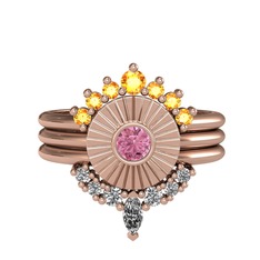 Minimal Tria Cora Yüzük - Sitrin, pembe kuvars ve swarovski 925 ayar rose altın kaplama gümüş yüzük #1ut3orq