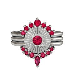 Minimal Tria Cora Yüzük - Rodolit garnet 8 ayar beyaz altın yüzük #1uxvr62