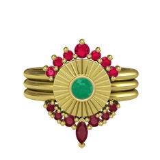 Rodolit garnet, kök zümrüt ve kök yakut 925 ayar altın kaplama gümüş yüzük