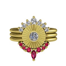 Minimal Tria Cora Yüzük - Beyaz zirkon, pırlanta ve rodolit garnet 18 ayar altın yüzük (0.16 karat) #1v1oqxp