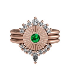 Minimal Tria Cora Yüzük - Swarovski, yeşil kuvars ve beyaz zirkon 14 ayar rose altın yüzük #1v9jybr