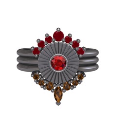 Minimal Tria Cora Yüzük - Kök yakut, garnet ve dumanlı kuvars 925 ayar siyah rodyum kaplama gümüş yüzük #1v9mkv5