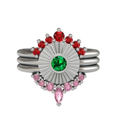 Garnet, yeşil kuvars ve pembe kuvars 14 ayar beyaz altın yüzük