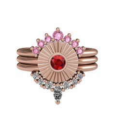 Pembe kuvars, garnet ve beyaz zirkon 8 ayar rose altın yüzük