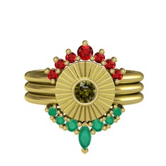 Minimal Tria Cora Yüzük - Garnet, peridot ve kök zümrüt 925 ayar altın kaplama gümüş yüzük #1vgt54f