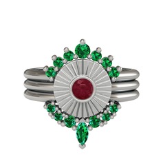 Minimal Tria Cora Yüzük - Yeşil kuvars ve kök yakut 8 ayar beyaz altın yüzük #1vi8k5b