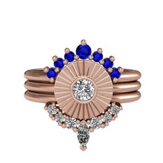 Minimal Tria Cora Yüzük - Lab safir ve swarovski 8 ayar rose altın yüzük #1vlrspp